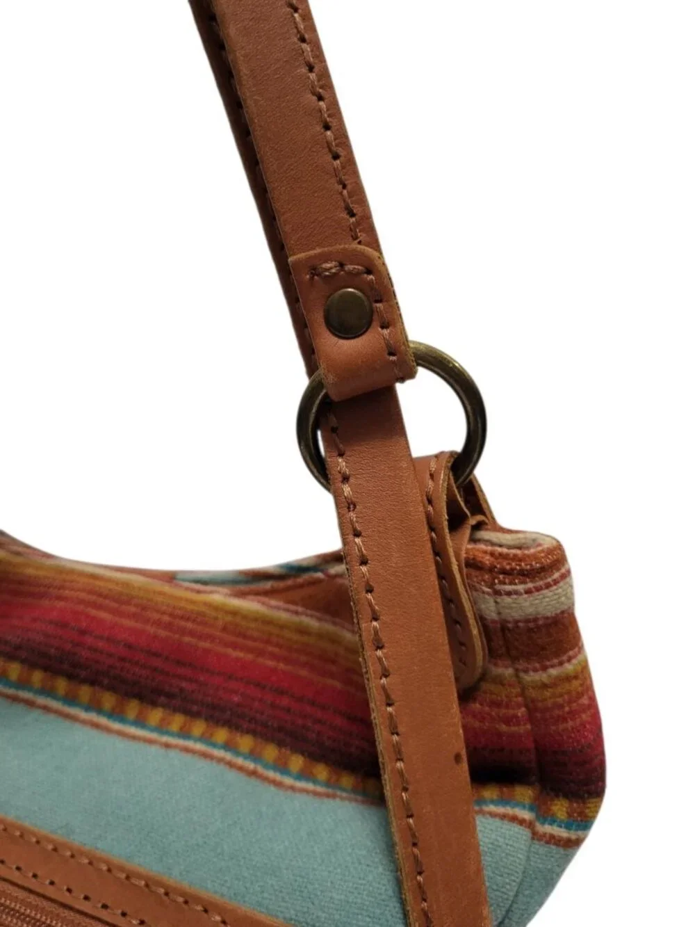 Pendleton Wool Stripe Southwest Bucket Bag Leather Strap Hobo Shoulder Tote